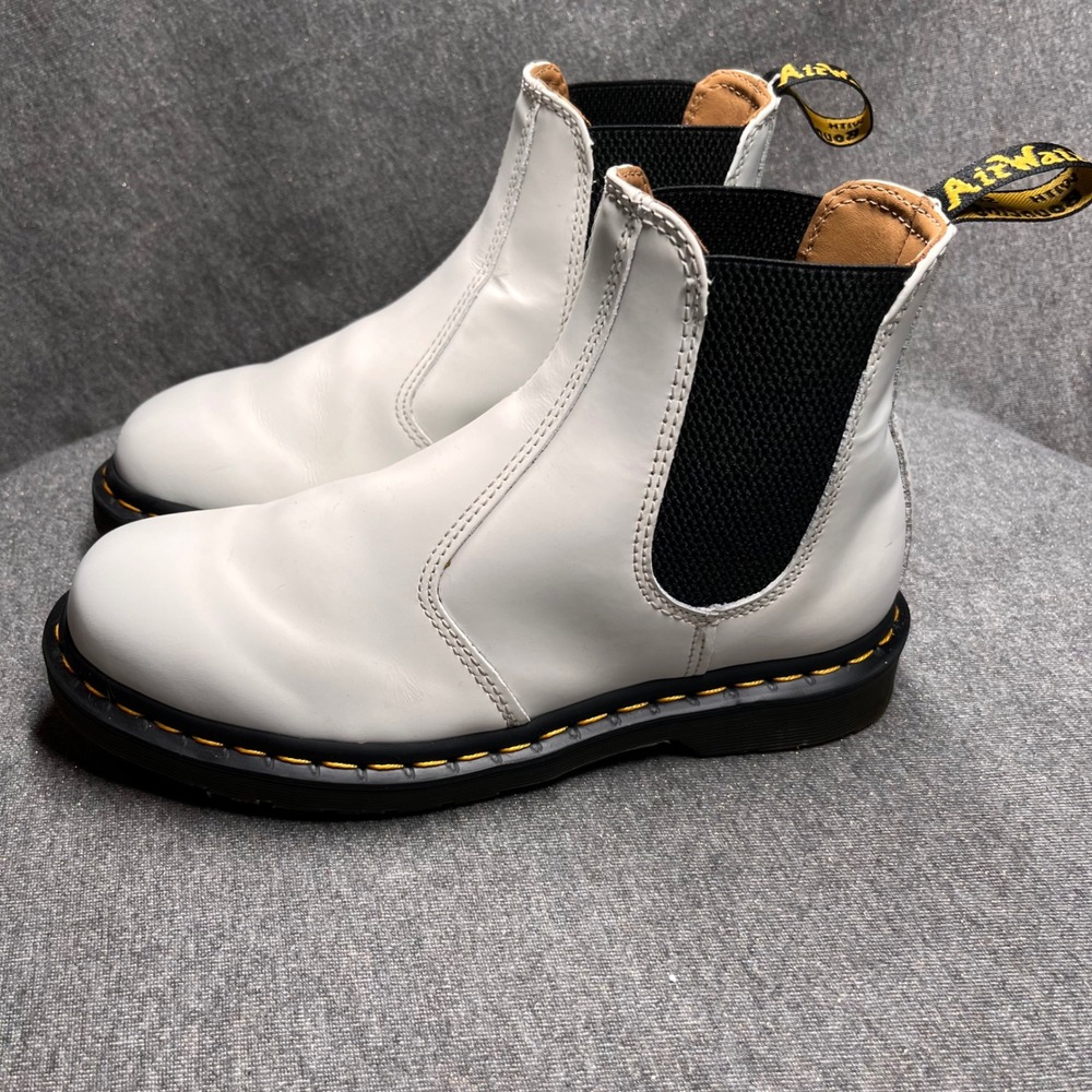 Dr Martens 2976‎ YS White Leather Chelsea Boots Yellow Stitch Women's Size 7